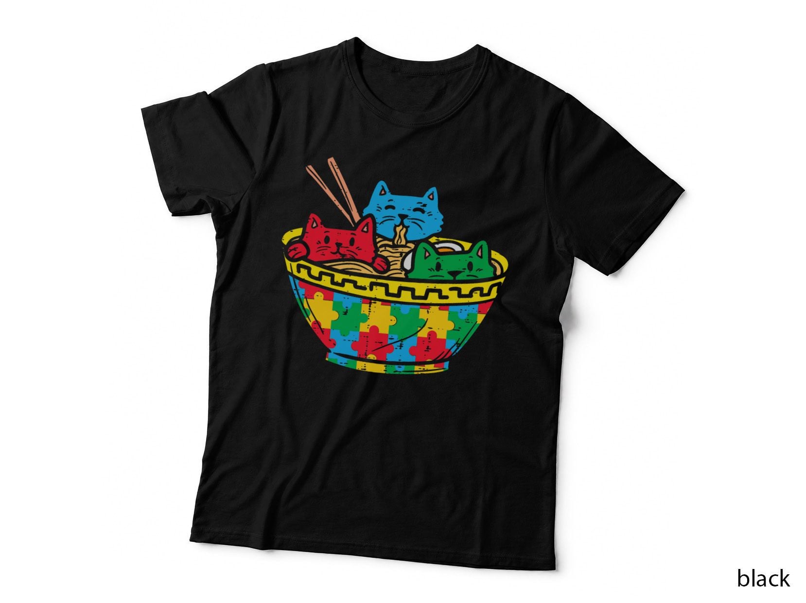 Cat Ramen Puzzle Autism Awareness Japanese Noodle Food Lover T-Shirt