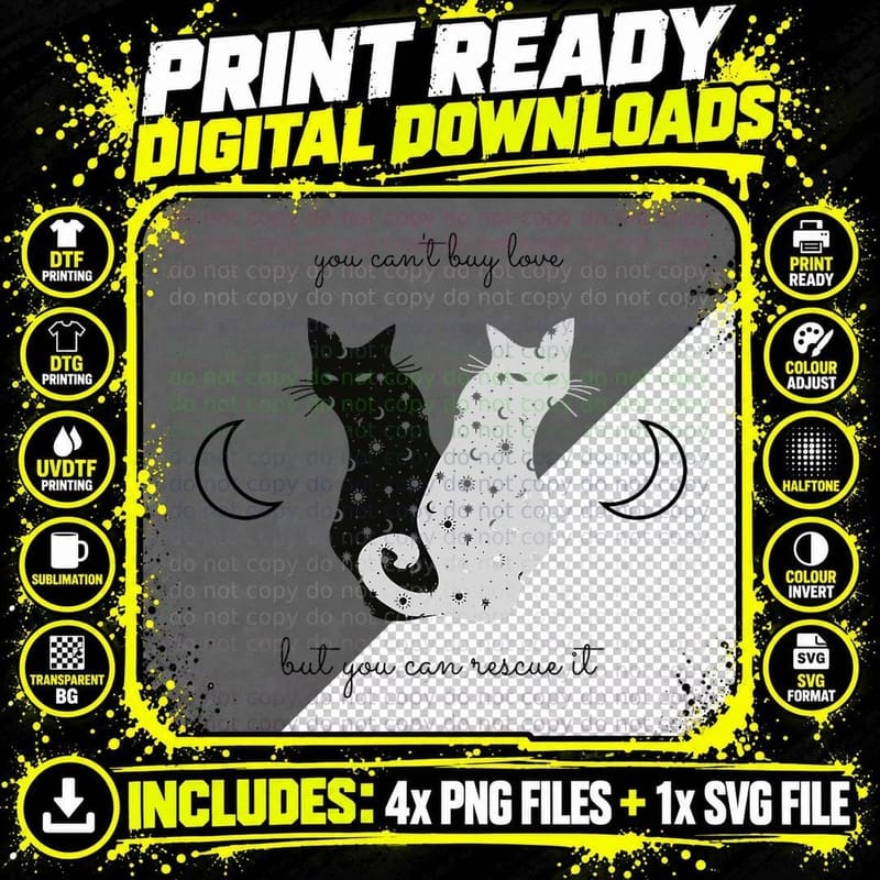 Cat Rescue Animal Lover Galaxy Mystical Cosmic Moon Png SVG Digital Bundle