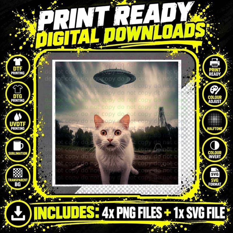 Cat Selfie with Ufos Alien Extraterrestrial UFO Believer Png SVG Digital Bundle