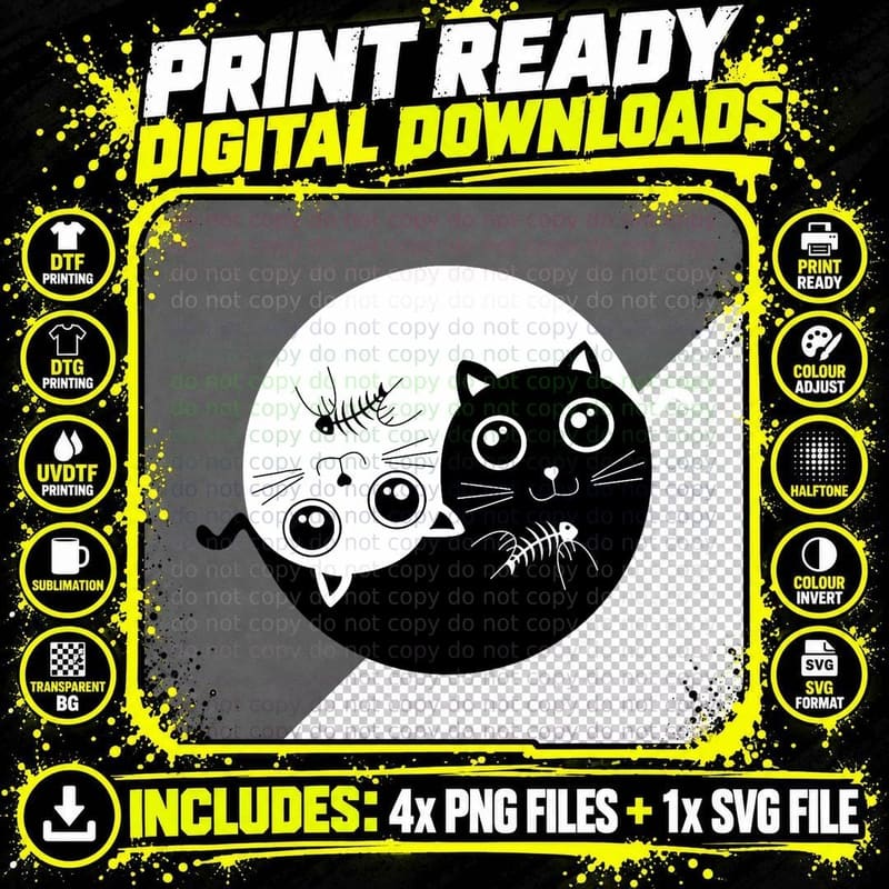 Cat Ying Yang - Cat Yin Yang, Cat Lover Gift, Zen Png SVG Digital Bundle