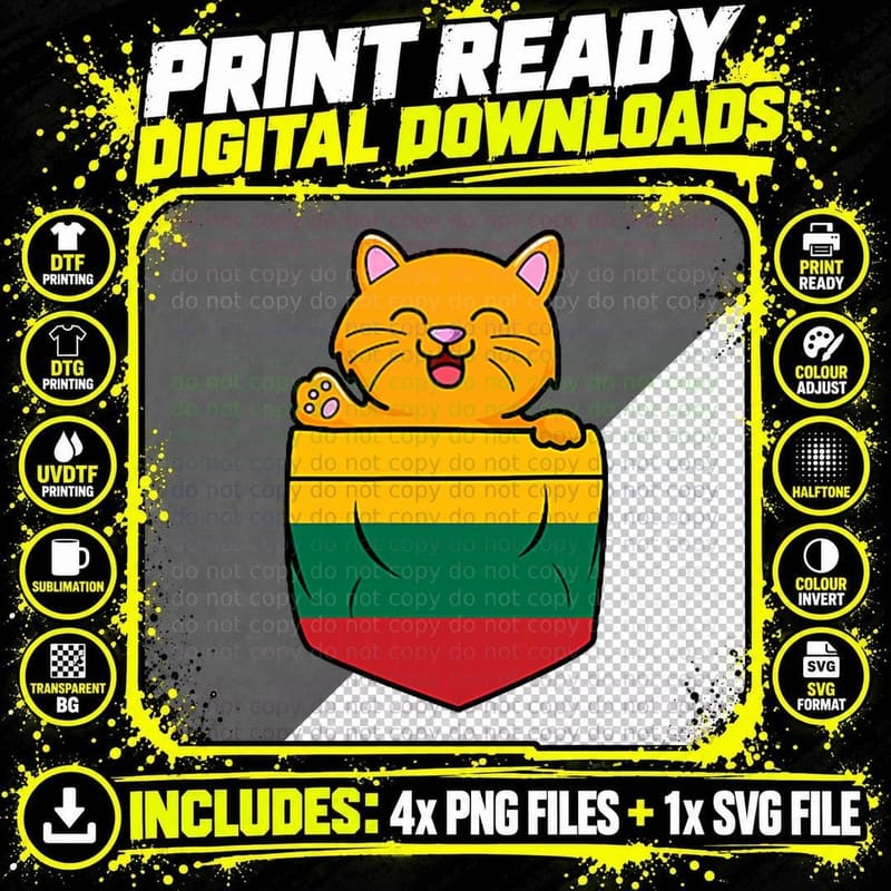 Cat in Pocket Lithuanian Flag Lithuania Roots Png SVG Digital Bundle