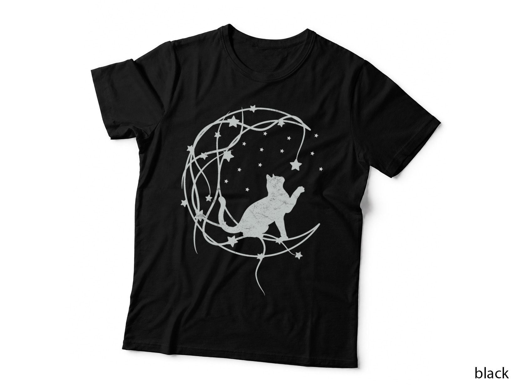 Cat on Moon with Stars Vintage Retro, Space Theme, Night Sky T-Shirt