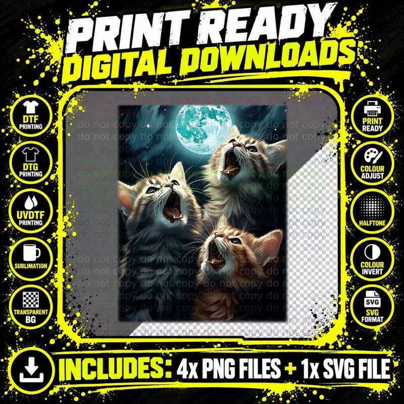 Cats Howling at the Moon Funny Cat Meme Alpha Male Png SVG Digital Bundle