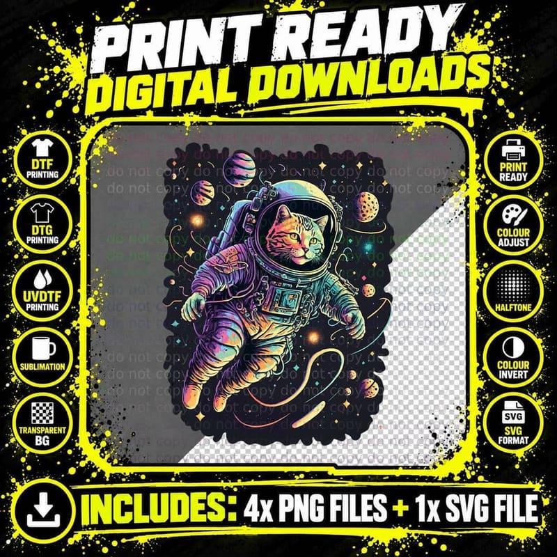 Catstronaut Cosmic Space Cat Astronaut Cat Lovers Png SVG Digital Bundle