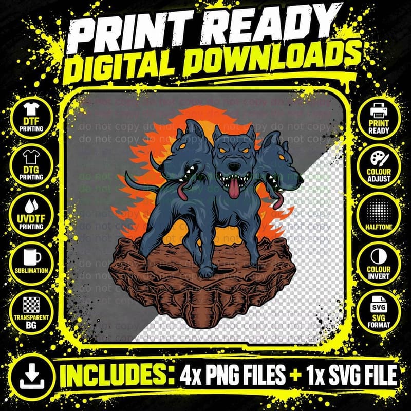Cerberus Hellhound - Three Headed Dog, Mythology Png SVG Digital Bundle