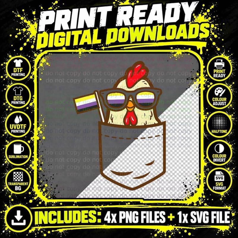 Chicken Animal Pocket Farm LGBTQ Non-Binary Flag Png SVG Digital Bundle