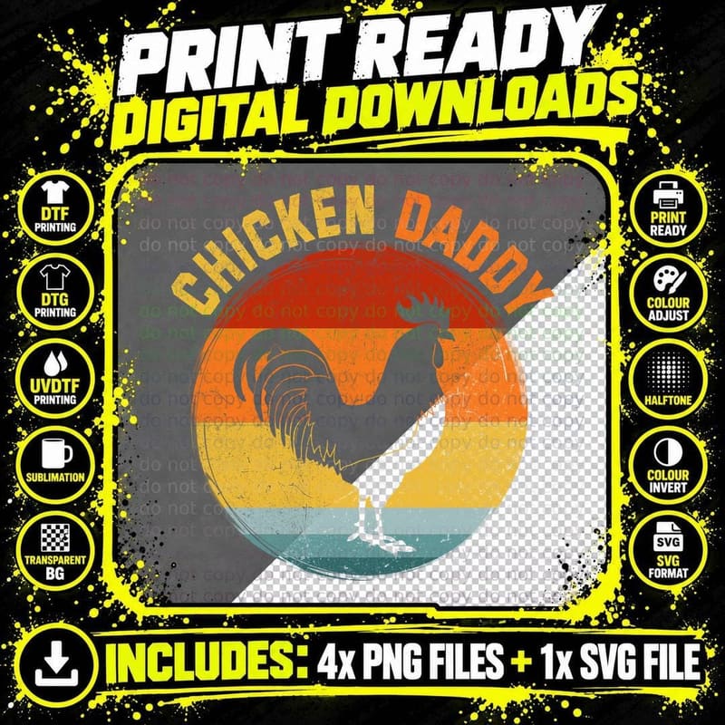 Chicken Daddy T-Shirt, Vintage Retro Style Png SVG Digital Bundle