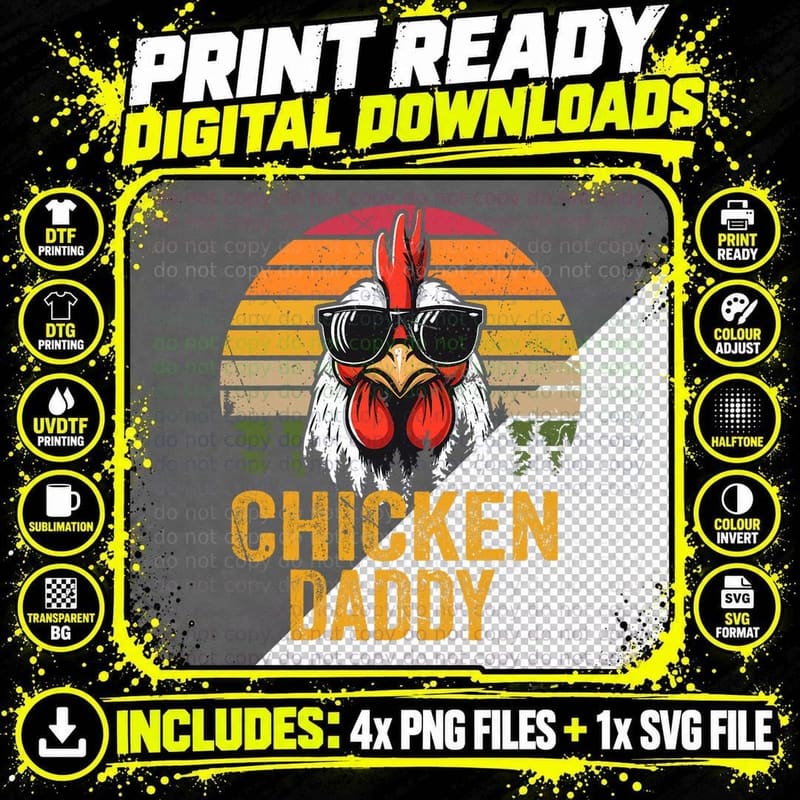 Chicken Daddy Vintage Funny Farmer Chickens Fathers Day Png SVG Digital Bundle