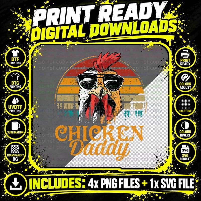 Chicken Daddy Vintage Poultry Farmer Funny Fathers Day Png SVG Digital Bundle