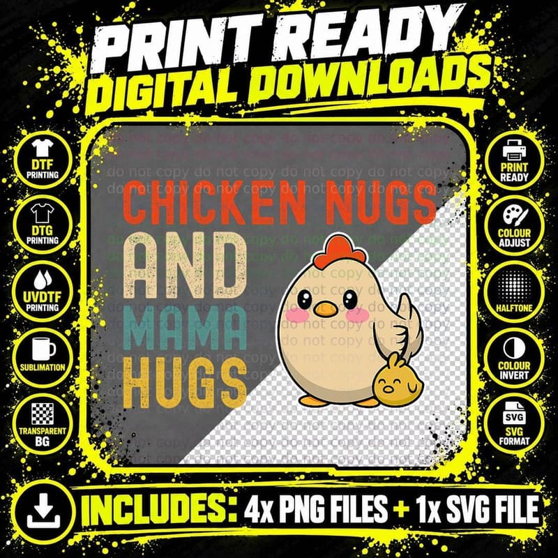 Chicken Nugs and Mama Hugs - Cute Mom and Kids Mothers Png SVG Digital Bundle