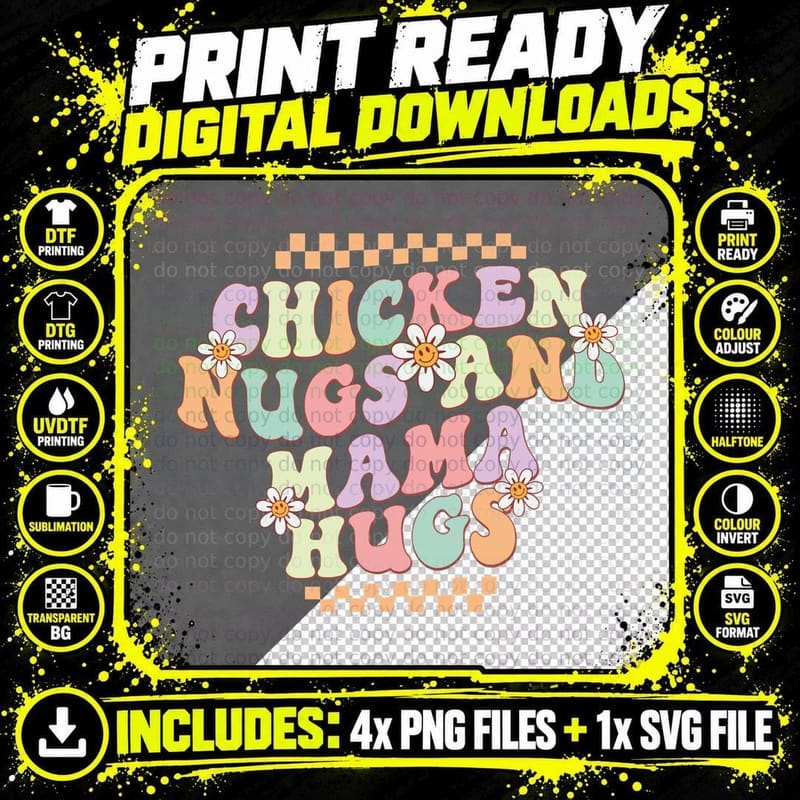 Chicken Nugs and Mama Hugs Toddler Kids T-Shirt Png SVG Digital Bundle