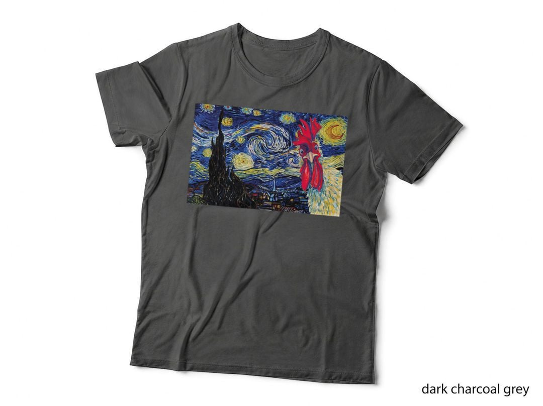 Chicken Starry Night Van Gogh Lover Painting Art Rooster T-Shirt