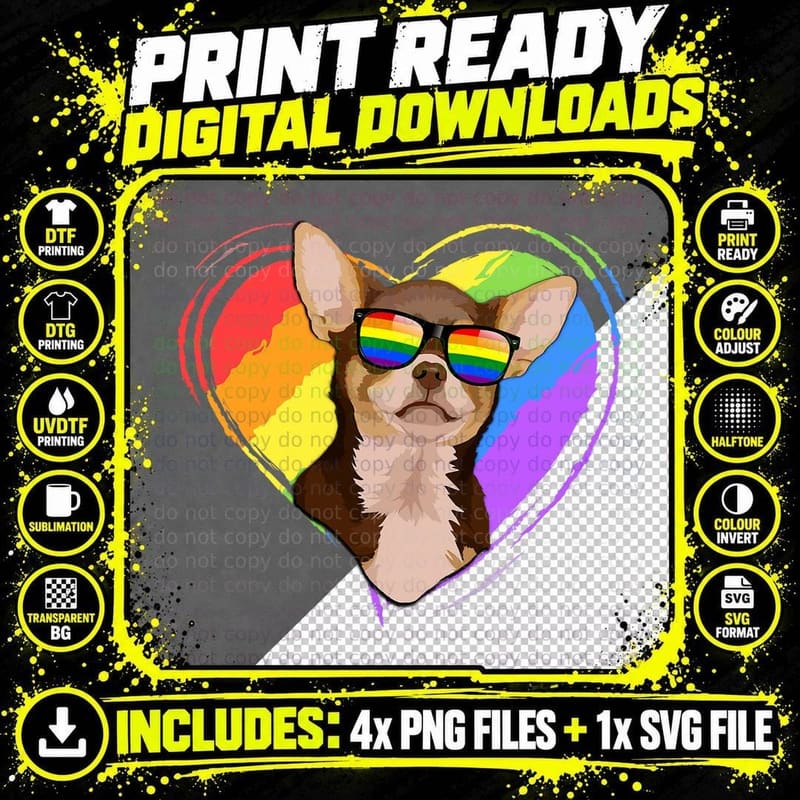 Chihuahua Rainbow Heart Gay Pride LGBT Tshirt Dog Lover Png SVG Digital Bundle