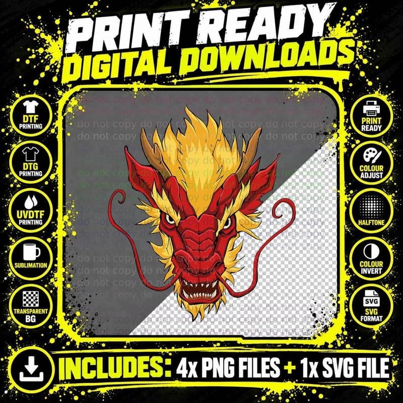 Chinese Culture Red Asian Dragon, Traditional Artwork Png SVG Digital Bundle