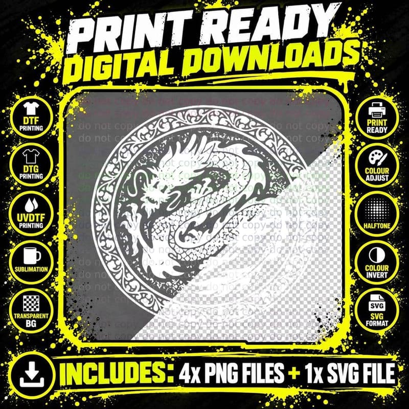 Chinese Dragon Tee China Cultural T-Shirt Top Png SVG Digital Bundle