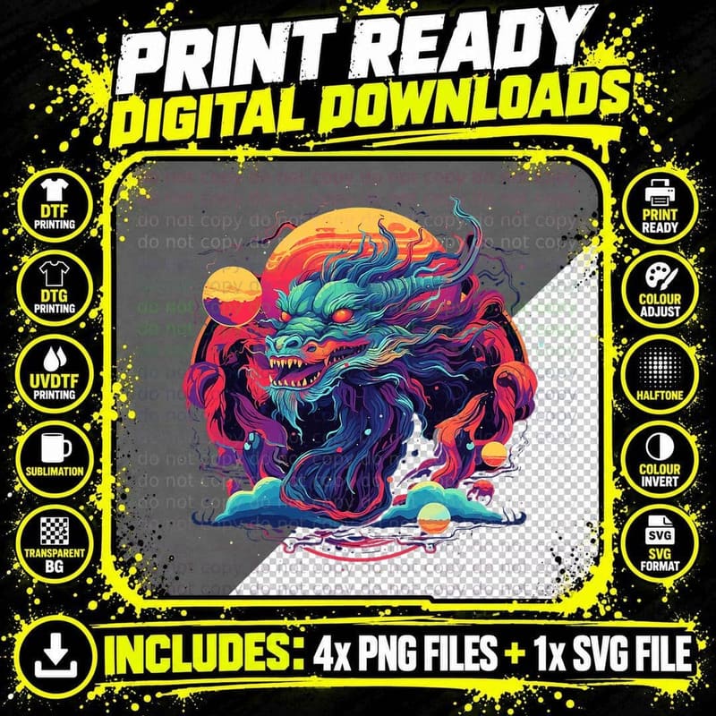 Chinese Japanese Dragon Asian Japan, Oriental Art Png SVG Digital Bundle