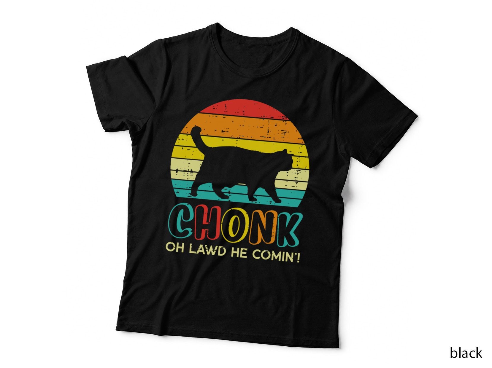 Chonk Fat Cat Meme Sunset Funny Black Kitten Men Women Kids T-Shirt