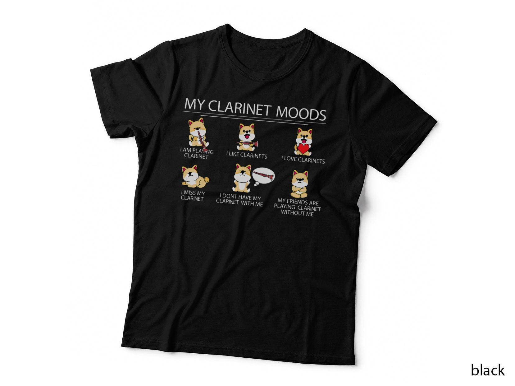 Clarinet Player Shiba Inu Dog Musician Kids Clarinet T-Shirt