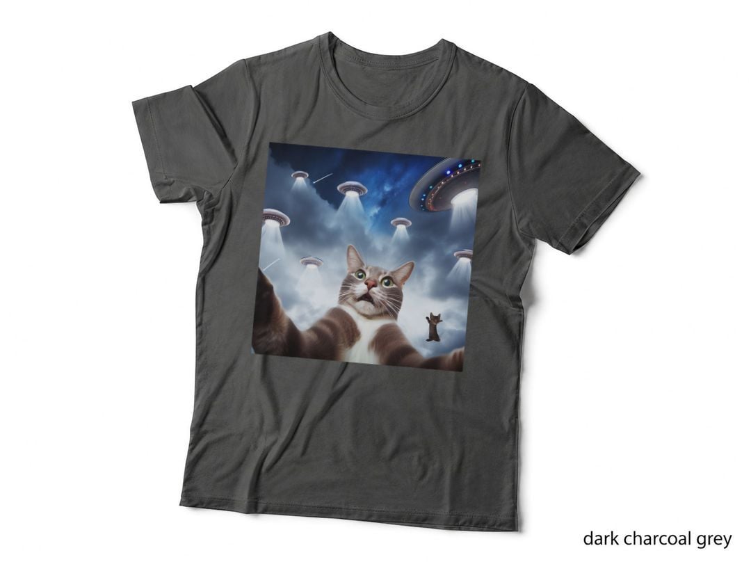 Classic Funny Alien Cat UFO, Space Themed, Sci-Fi Humor T-Shirt