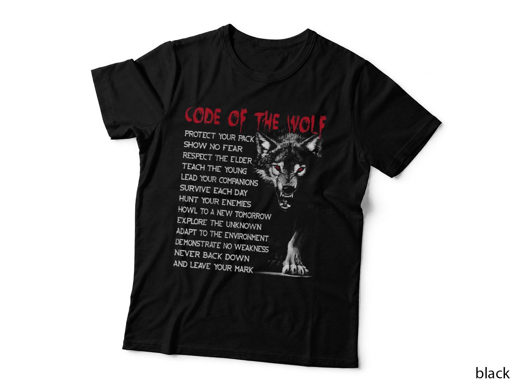 Code of Wolf Vikings Fenrir Norse Mythology (on Back) T-Shirt