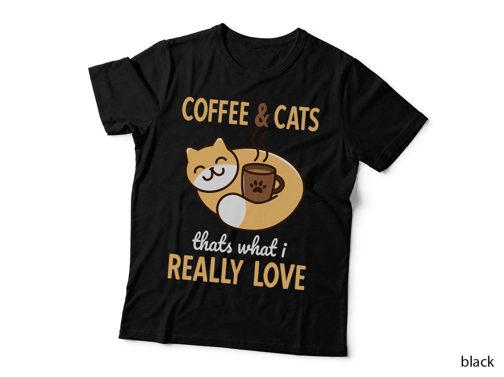 Coffee & Cats Funny Cat Lover Gift, Coffee Enthusiast, Pet Lovers T-Shirt