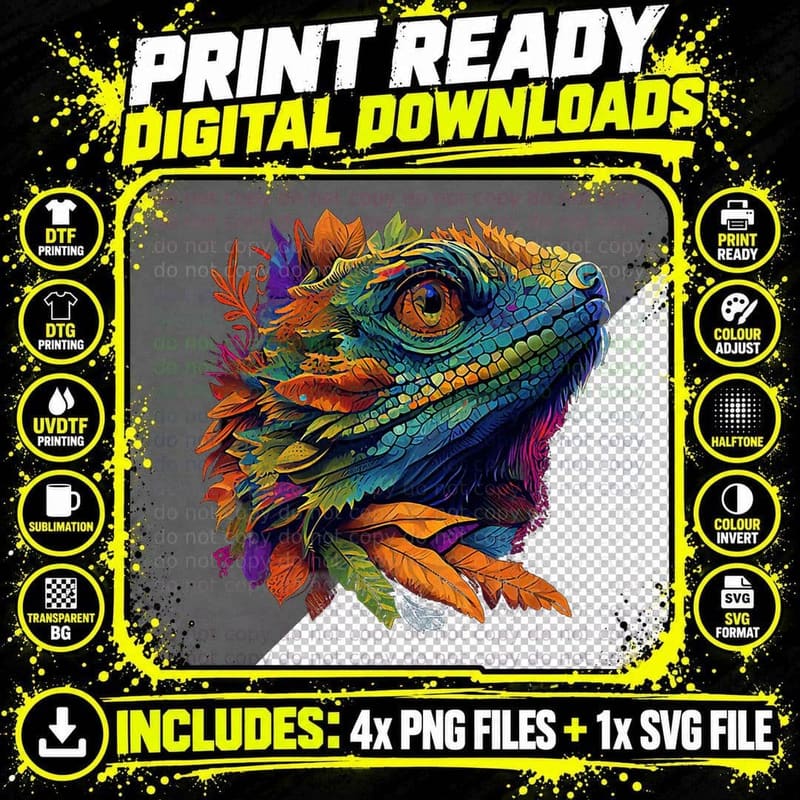 Colorful Bearded Dragon Lover Lizard Owner Painting Art Png SVG Digital Bundle