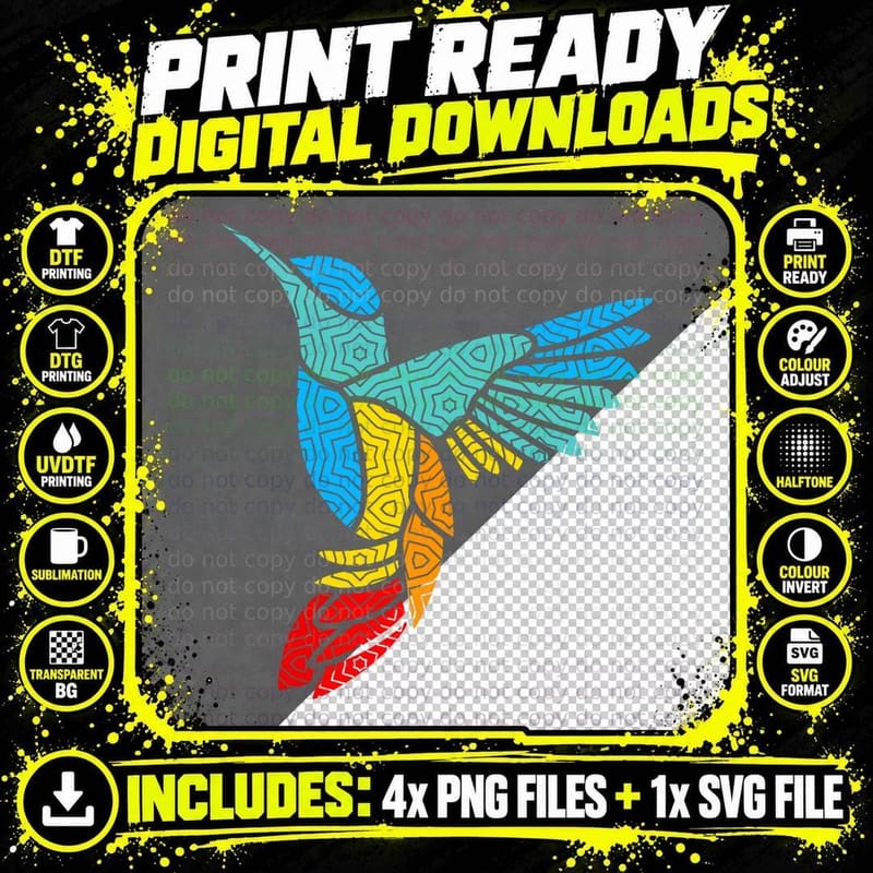 Colorful Bird Hummingbird Birds Mandala Art T-Shirt Png SVG Digital Bundle