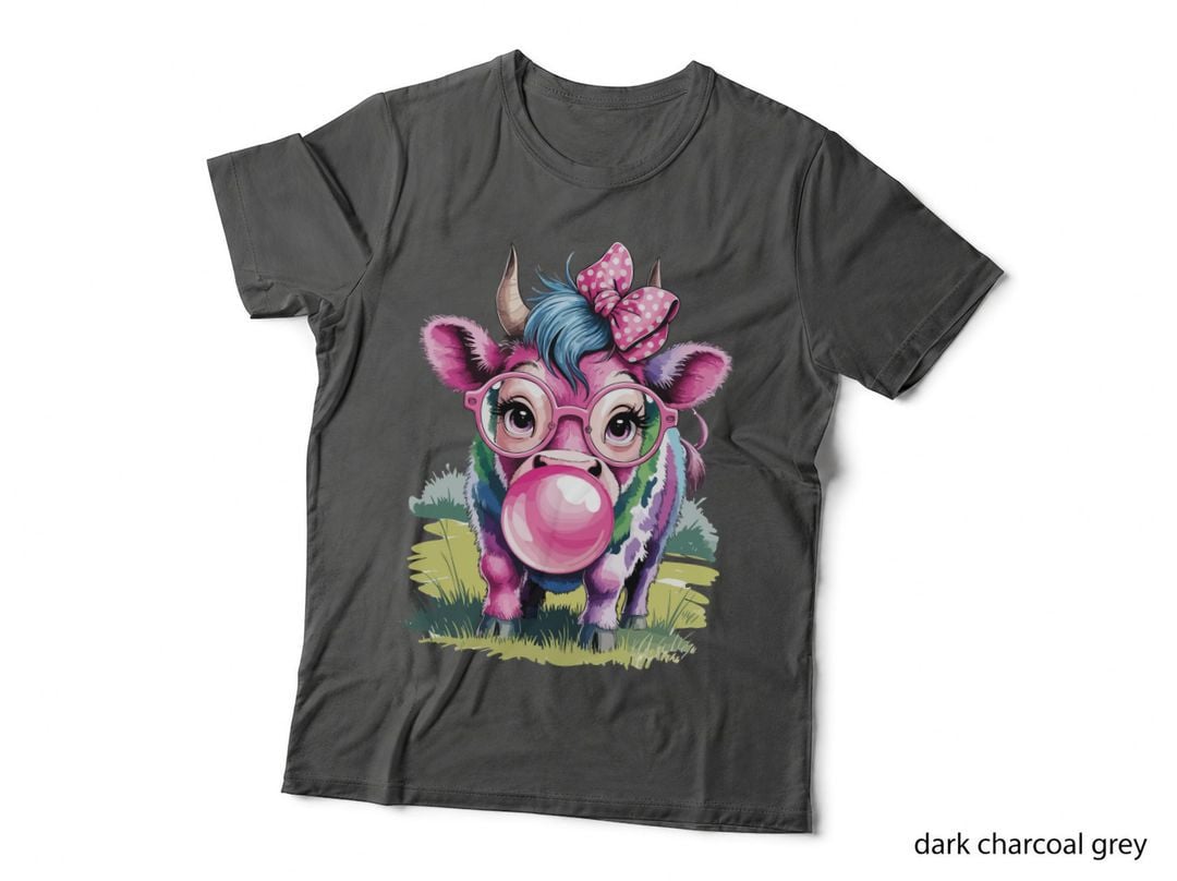Colorful Cow Blowing Bubblegum Sarcastic Animal T-Shirt