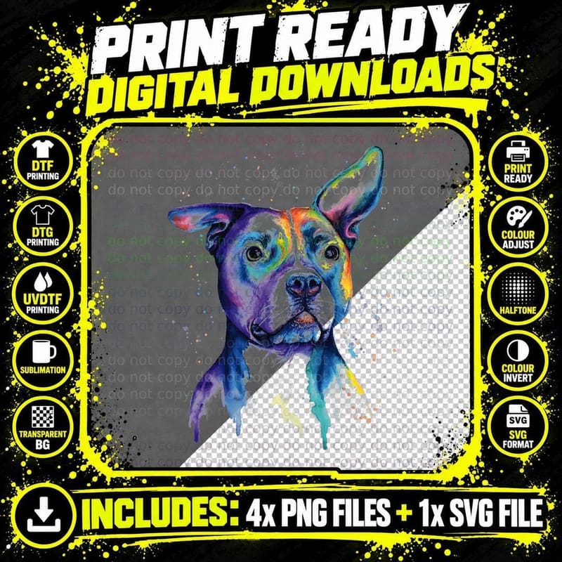 Colorful Pit-Bull Terrier Dog Love-R Dad Mom Png SVG Digital Bundle