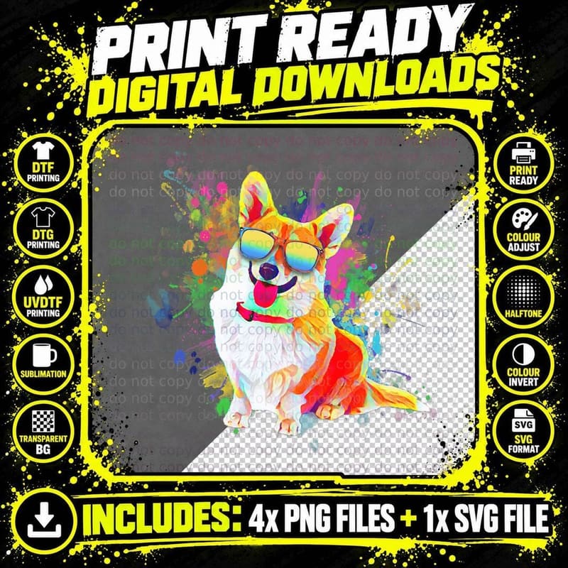 Colorful Retro Corgi Dog Lover Gear for Men Png SVG Digital Bundle