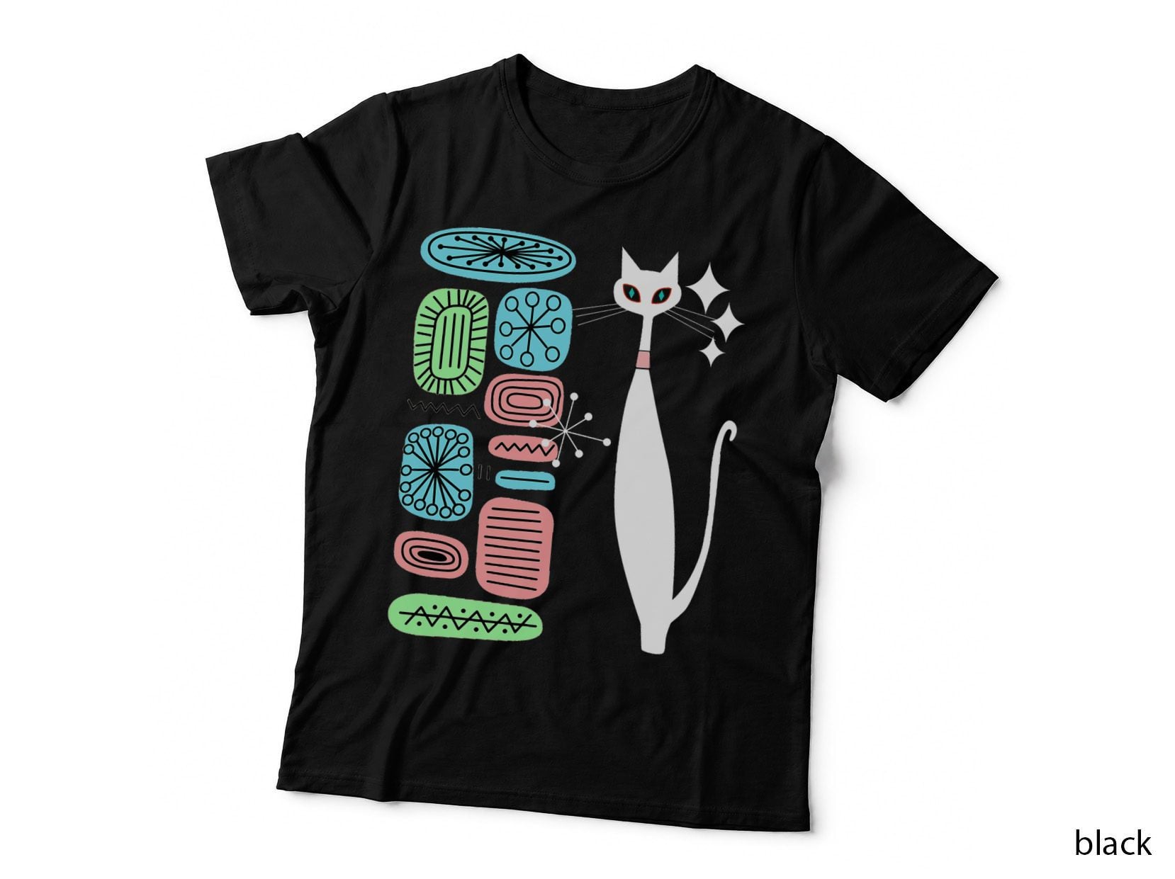 Cool Cat & Mid Century Modern Designs, Retro Style, Vintage Art, Print T-Shirt