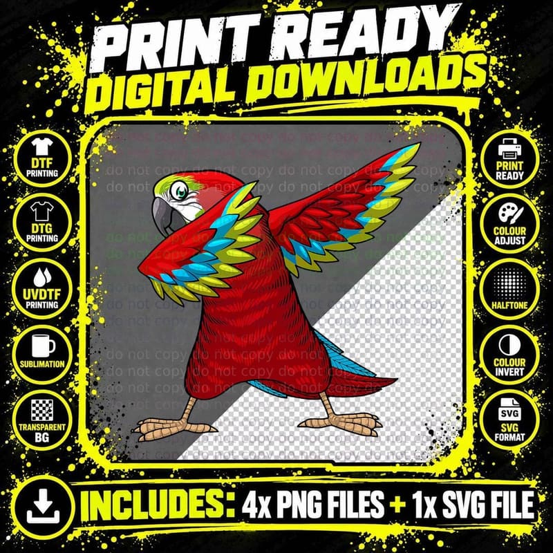 Cool Parrot Art for Men Women Tropical Pet Bird Parrot Png SVG Digital Bundle