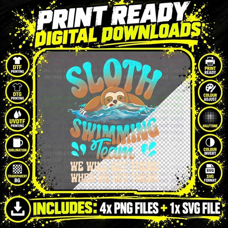 Cool Sloth Swimming Team Animal Swimmer Squad Png SVG Digital Bundle