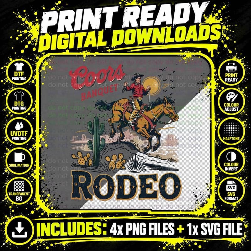 Coors Banquet Rodeo Horse T-Shirt, Cowboy Riding Horse Png SVG Digital Bundle