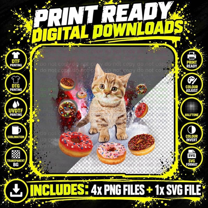 Cosmic Cat Donut Space Cat Doughnut Galaxy Cat in Space Png SVG Digital Bundle