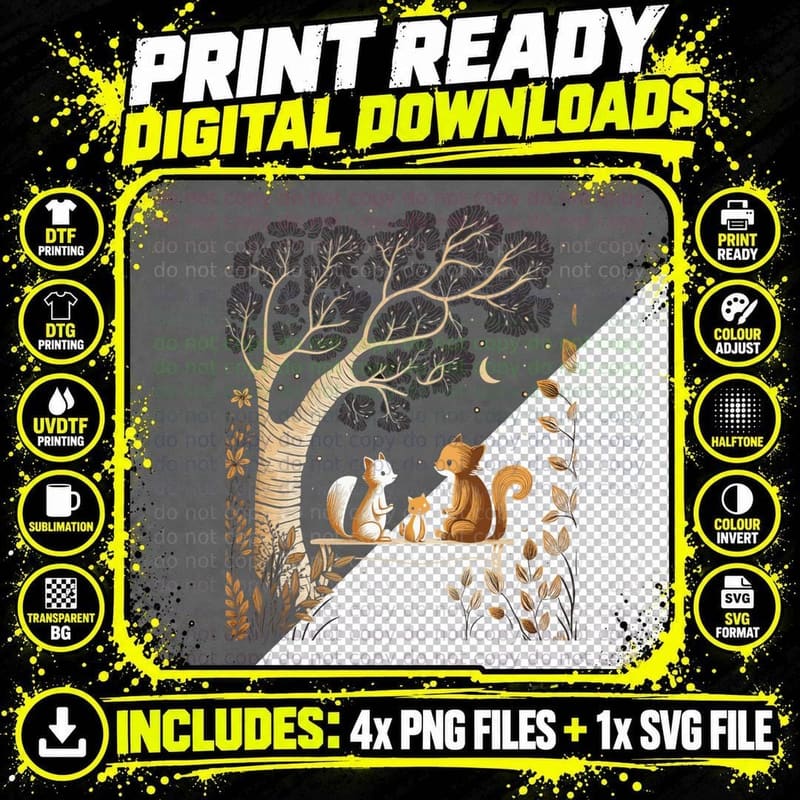 Cottagecore Aesthetic Foxes and Moon, Fox Lover Women Png SVG Digital Bundle