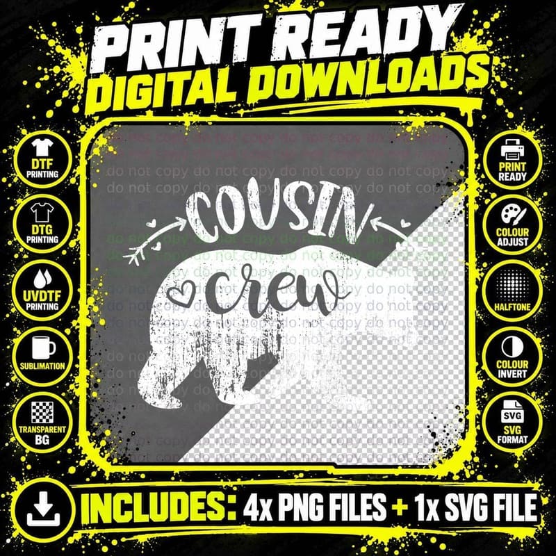 Cousin Crew for Kids Boy Girl Child Bear I Team Cousin Png SVG Digital Bundle