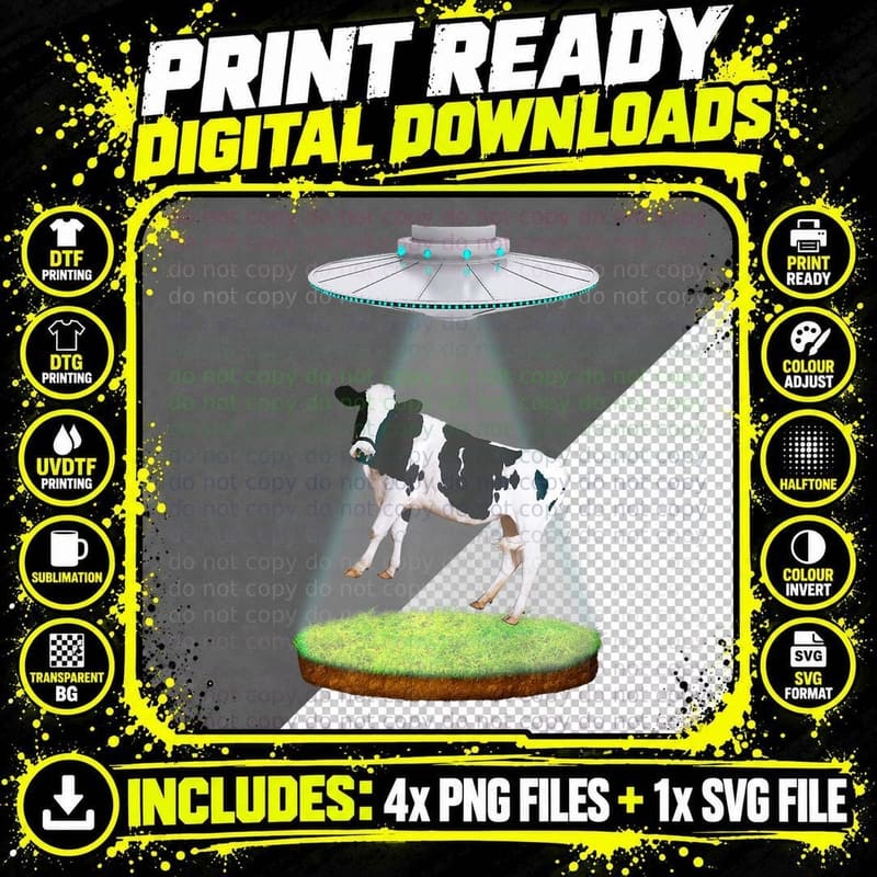 Cow Abduction UFO Alien Animals Abducted by UFO Png SVG Digital Bundle