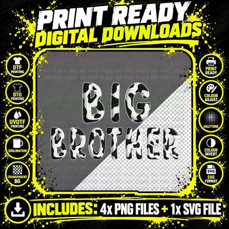 Cow Big Brother Birthday Family Matching Fathers Day Boy Png SVG Digital Bundle