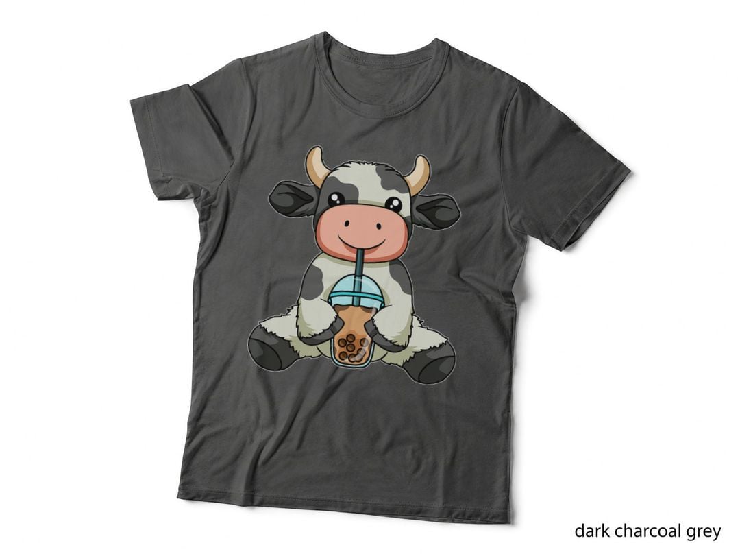 Cow Drinking Bubble Tea Cute Animals with Boba Tea T-Shirt