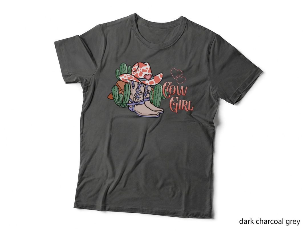 Cow Girl Western T-Shirt, Cowgirl Boots with Cacti Graphic Tee