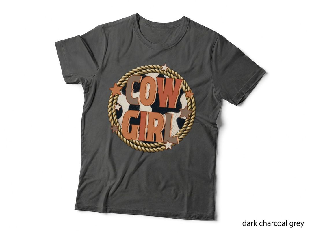 Cow Girl Western T-Shirt, Cowgirl-Themed Rope Border with Graphic Tee