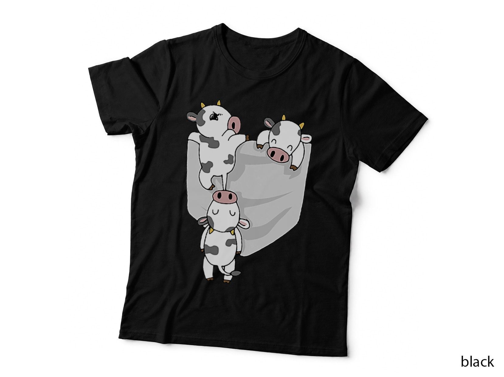Cow Pocket T-Shirt Funny Milk Cow in a Bag, Farm Animal, Humor Gift, for Women