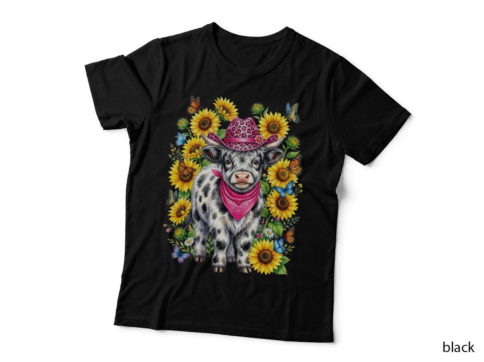 Cow in Cowboy Hat with Sunflowers Western T-Shirt, Western Graphic Tee