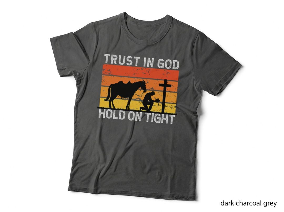 Cowboy Kneeling at Cross Jesus Christian Trust in God Horse T-Shirt