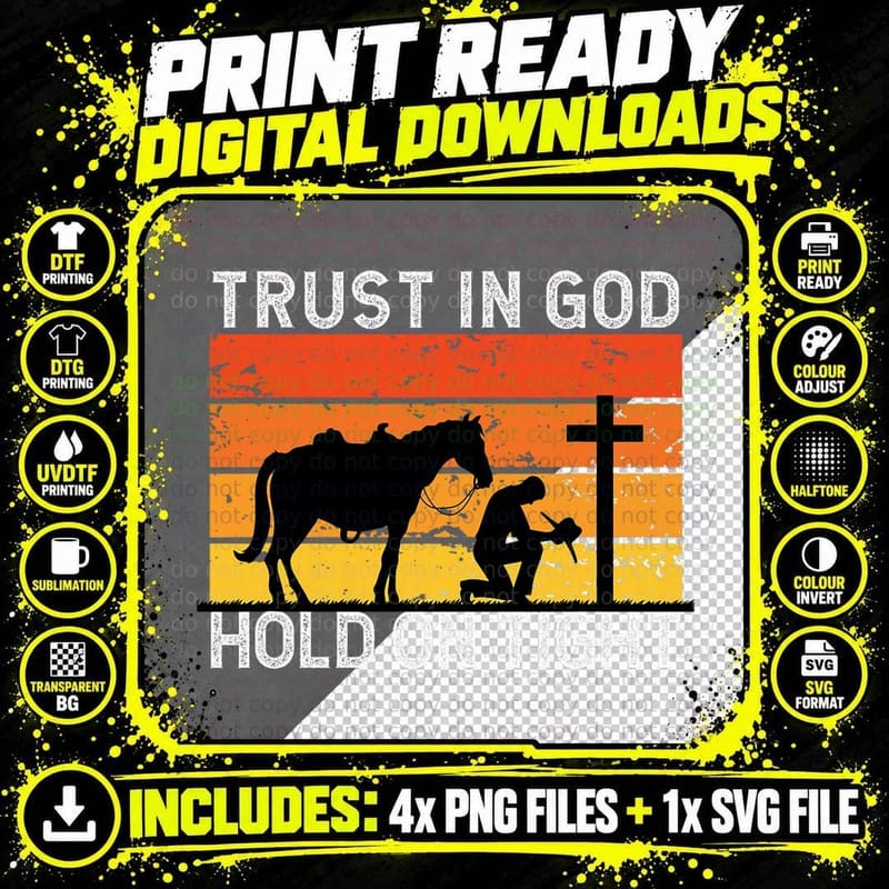 Cowboy Kneeling at Cross Jesus Christian Trust in God Png SVG Digital Bundle