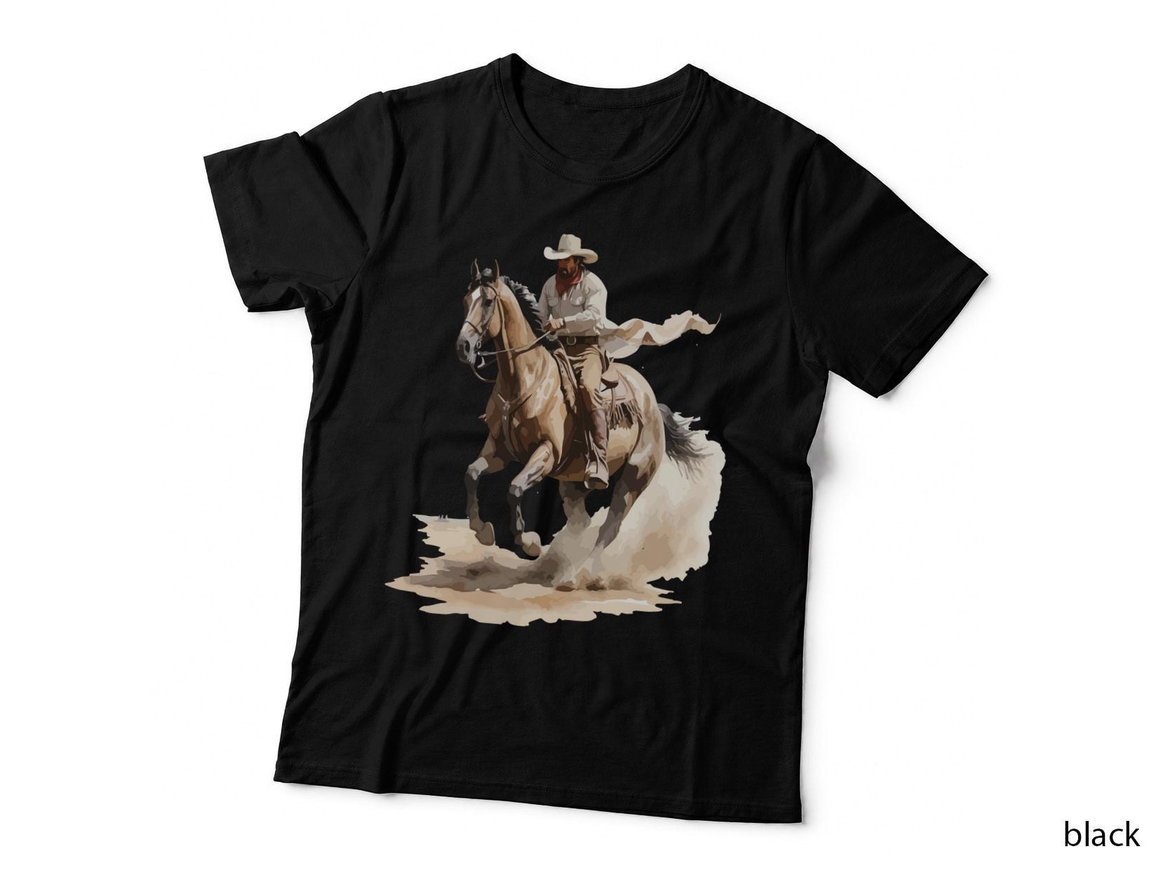 Cowboy Riding Horse Kicking up Dust Horse T-Shirt, Horse Graphic Tee
