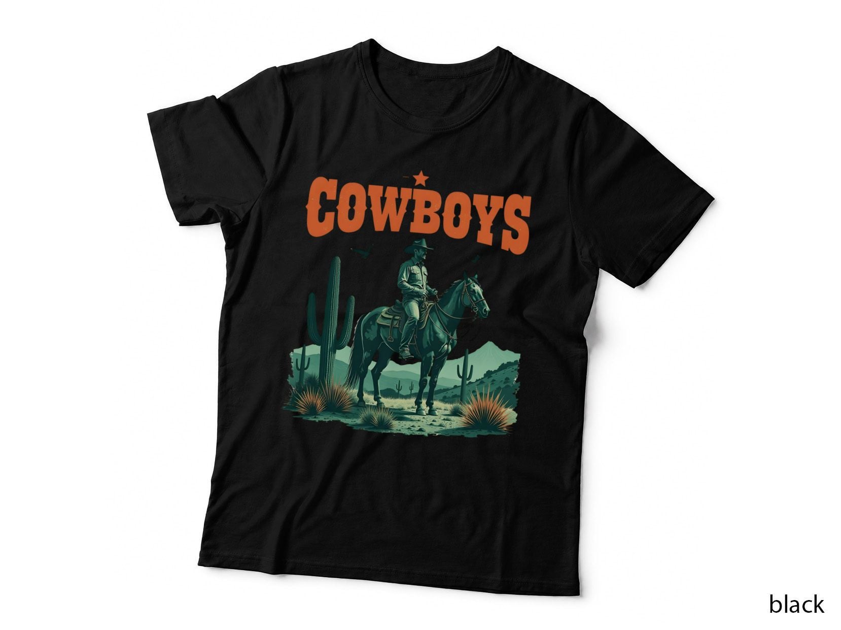 Cowboys Horse T-Shirt, Cowboy Riding Horse in Desert Graphic Tee