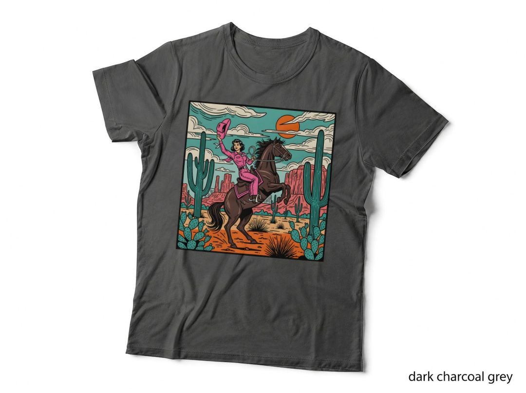 Cowgirl Riding Horse in Desert Western T-Shirt, Western Graphic Tee