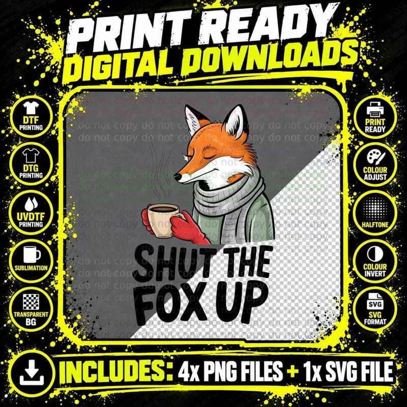 Cozy Fox Scarf Coffee Drink T-Shirt Png SVG Digital Bundle